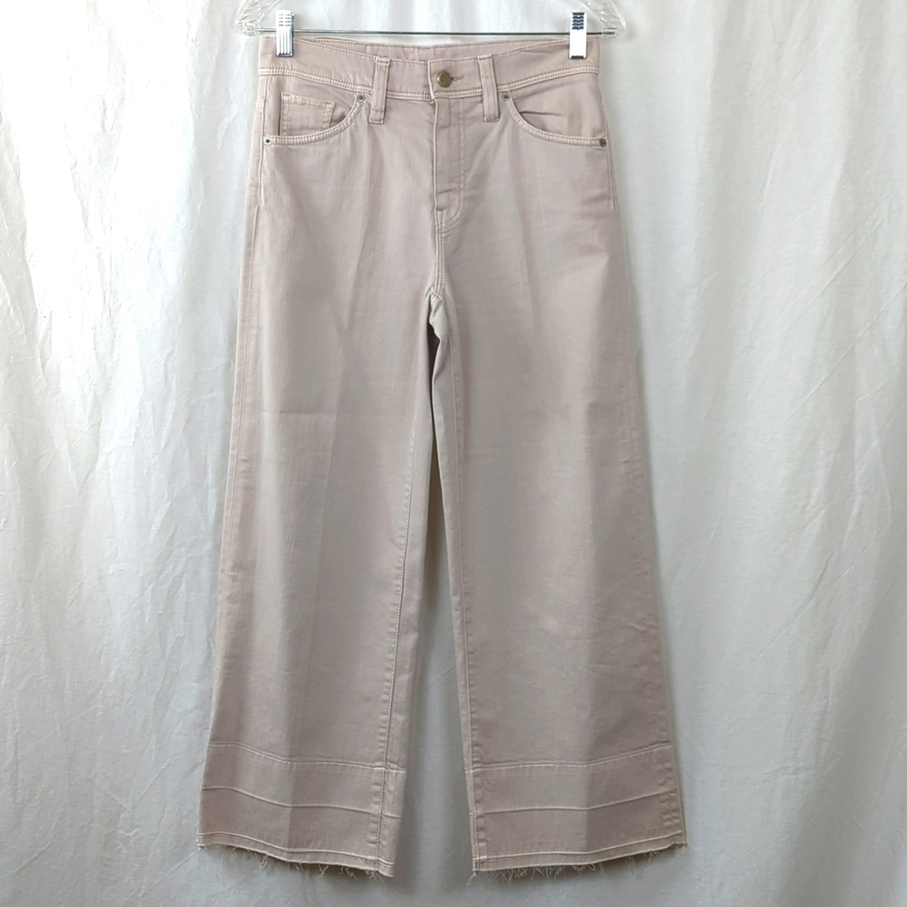 RAFFAELLO ROSSI TRENDLINE "CECILLE" BEIGE RAW HEM WIDE LEG JEAN EUC